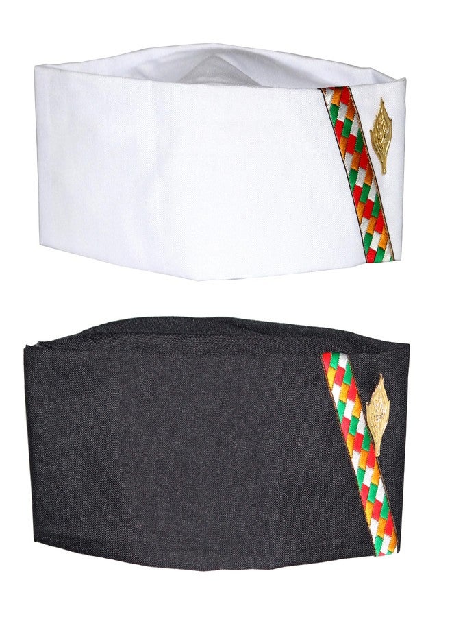 Yanwenx Cotton Uttarakhand Pahadi Topi, Brahmakamal Uttarakhand Cap, Himachali Cap (Set of 2),Black|White - Image 1